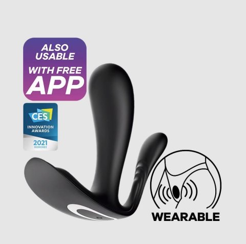 Korek z dwoma wypustkami sterowany aplikacją Satisfyer Top Secret+ Connect App Black