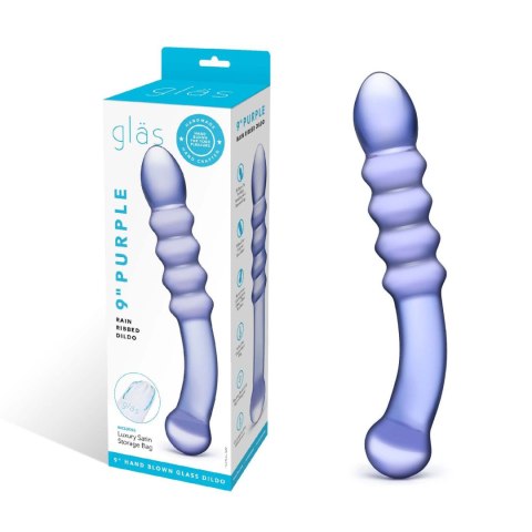 Fioletowe żebrowane szklane dildo Glas Purple Rain Ribbed Glass Dildo