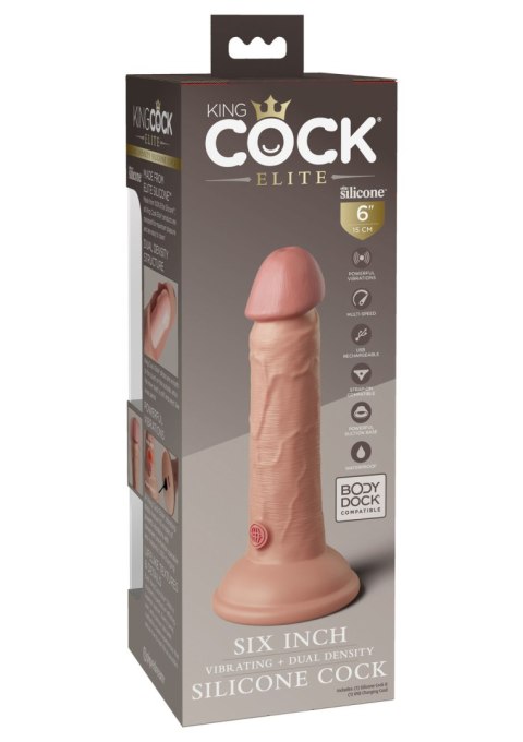 Miękki silikonowy wibrator z twardszym rdzeniem King Cock 6 Inch Dual Density Vibe Cock Light