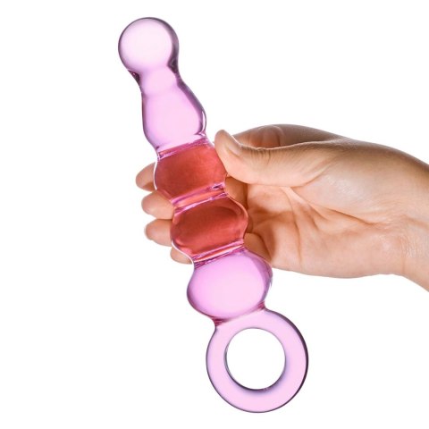 Różowe szklane dildo z uchwytem Glas Quintessence Beaded Glass Anal Slider