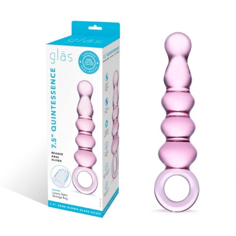 Różowe szklane dildo z uchwytem Glas Quintessence Beaded Glass Anal Slider