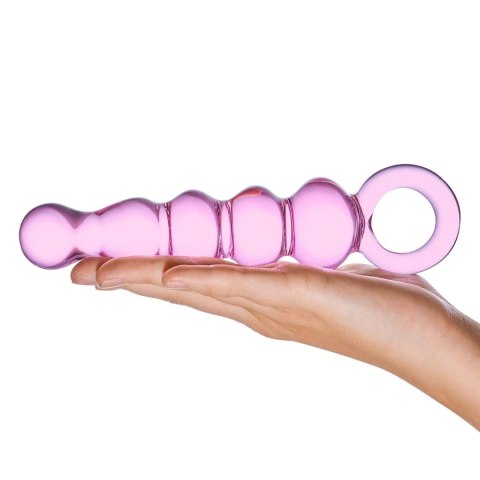 Różowe szklane dildo z uchwytem Glas Quintessence Beaded Glass Anal Slider