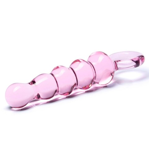 Różowe szklane dildo z uchwytem Glas Quintessence Beaded Glass Anal Slider