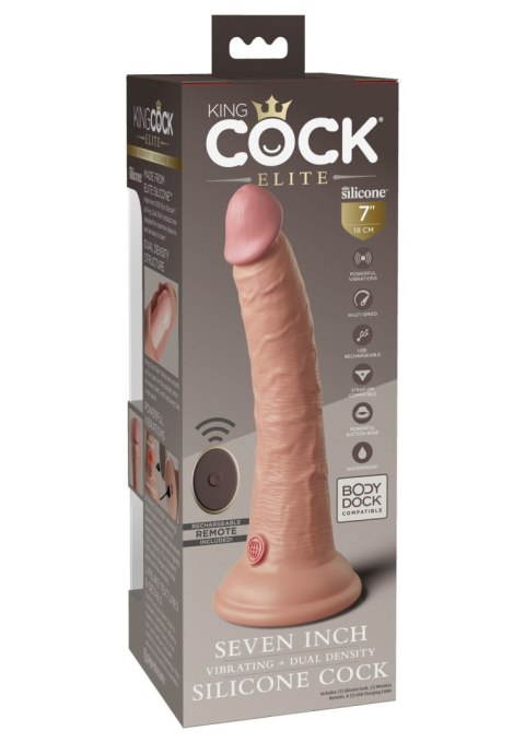 Sterowany pilotem miękki silikonowy wibrator z twardszym rdzeniem King Cock 7 Inch Dual Density Vibe Cock Light