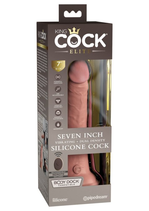 Sterowany pilotem miękki silikonowy wibrator z twardszym rdzeniem King Cock 7 Inch Dual Density Vibe Cock Light