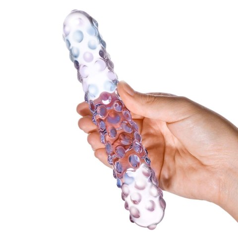 Szklane dildo z kolorowymi wypustkami Glas Purple Rose Nubby Glass Dildo