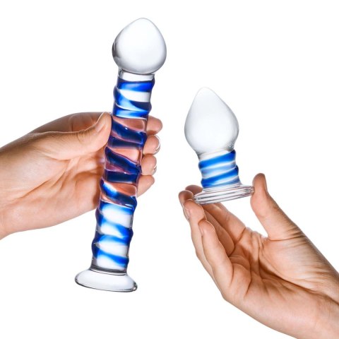 Zestaw szklane dildo i szklana zatyczka Glas Double Penetration Glass Swirly Dildo & Butt Plug Set 2 pcs