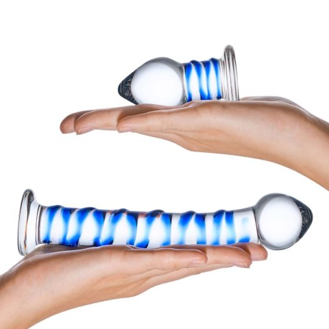 Zestaw szklane dildo i szklana zatyczka Glas Double Penetration Glass Swirly Dildo & Butt Plug Set 2 pcs