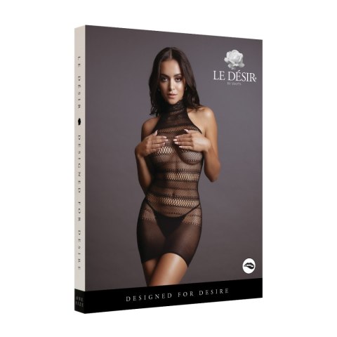 Le Désir High Lace Neck Net Mini Dress Black OS