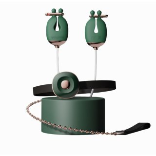 Qingnan No.2 Vibrating Nipple Clamps and Choker Set Green