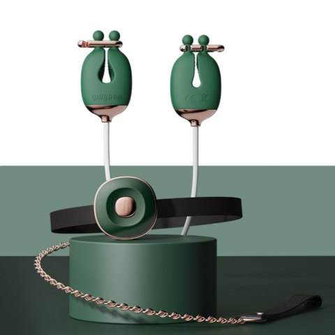 Qingnan No.2 Vibrating Nipple Clamps and Choker Set Green