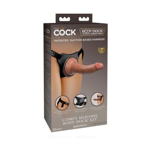 Uprząż z silikonowym dildo Pipedream King Cock Elite Comfy Silicone Body Dock Kit Brown