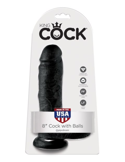 King Cock 8" Cock with Balls Black