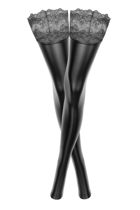 F135 Powerwetlook stockings with siliconed lace L