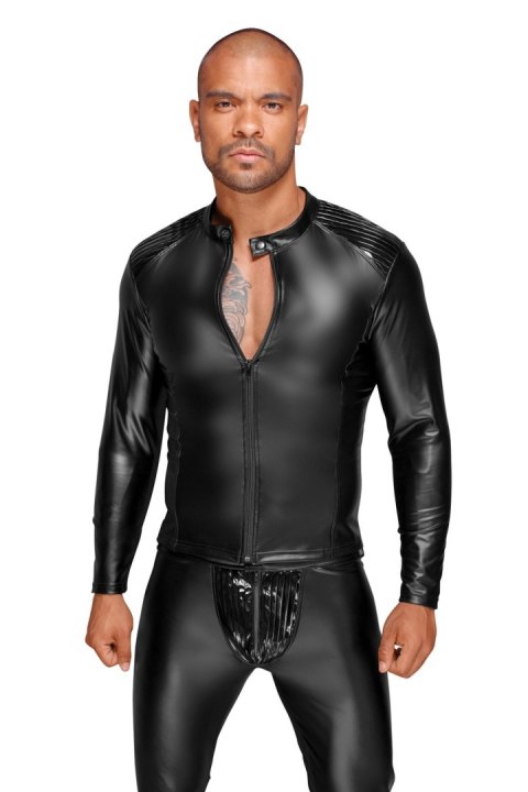 H052 Powerwetlook men's jacket with pleated PVC epaulets L