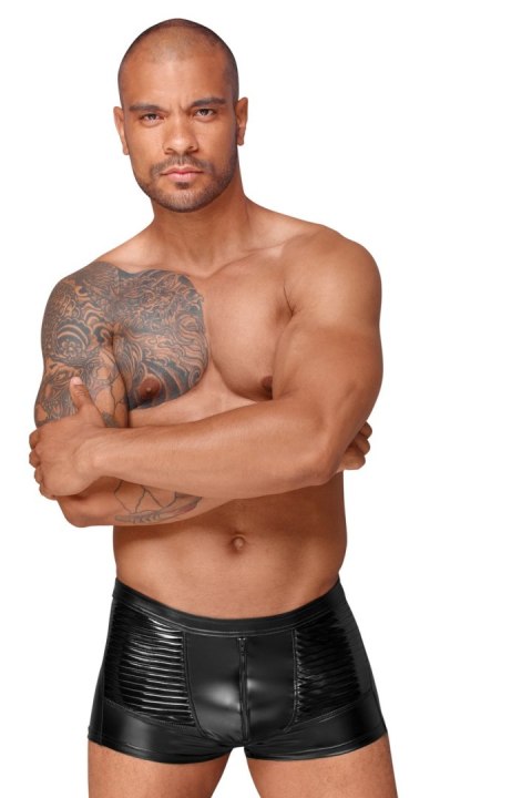 H054 Powerwetlook men's shorts with decorative PVC pleats L