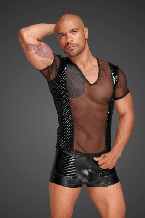 H055 Tulle men's shirt with decorative PVC pleats in the front L