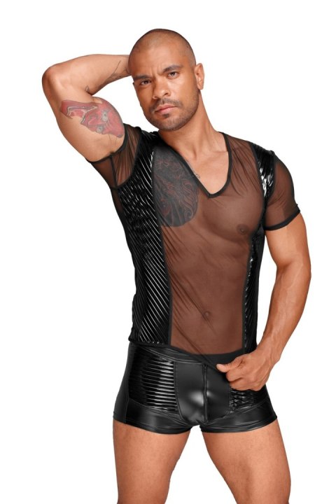 H055 Tulle men's shirt with decorative PVC pleats in the front L